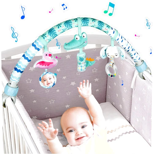 SAMMAS Baby Stroller Arch Toys, Mobile for Bassinet Crib, Detachable Activity Musical Animal Arch Toys with Rattles BB Squeaker Teether (Forest)