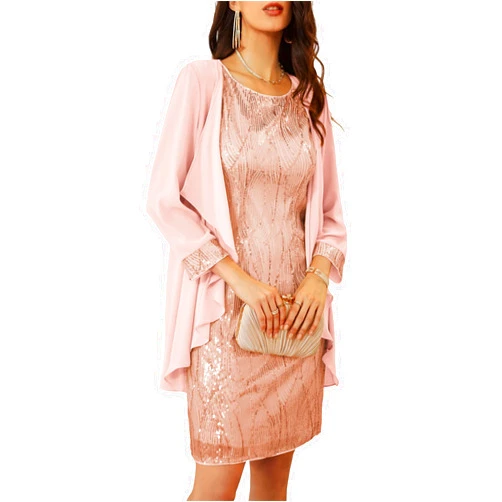 GRACE KARIN Women's Sequin Dress Wedding Guest Dresses Mother of the Bride Dresses Formal Dress Two Piece Dress Knee Length
