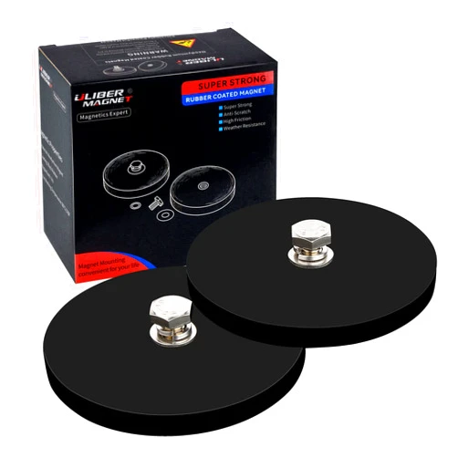 ULIBERMAGNET 2Pack Anti-Scratch 100LB Powerful Neodymium Round Rubber Coated Magnet Base with M8 Female Thread Stud, Strong Magnetic Magnet for Led Working, Signal Lights & Tools