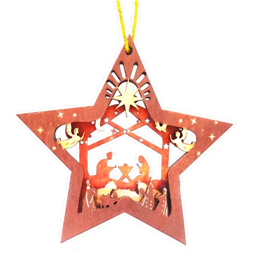 BAOXUE Nativity Scene Christmas Tree Ornaments,Christian Christmas Ornaments,Wooden Star Jesus Decoration,Religous Ornaments for Xmas Tree,Religous Christian Gifts for Women,Family,Friends