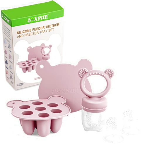 JEXFUN Silicone Breastmilk Popsicle Freezer Molds & Baby Fruit Food Feeder Pacifier, Baby Food Storage Containers Breast Milk Ice Cubes for Baby Teething & Infant Self Feeding, BPA Free - (Light Pink)