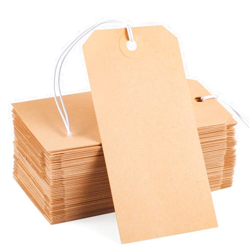 Prudiut 100pcs Brown Paper Shipping Tags with Elastic Rope Large Marking Tags Hanging Paper Tags Attached Reinforced Hole Writable Price Tags Inventory Tags Valentine's Day Gift Tags 4.76'' x 2.36''
