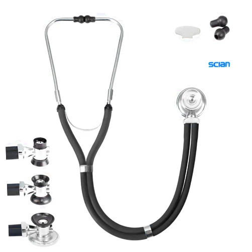 SCIAN Stethoscope Sprague Rappaport for Doctors, Nurses, Med Students, and Home Use, Multi-Functional Cardiology Stethoscope Dual Head with Adult, Pediatric, and Infant Convertible Bell (Black)