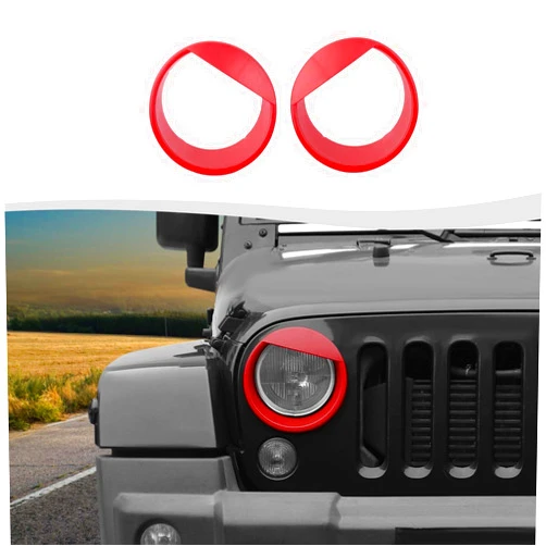 SQQP Front Light Headlight Cover, Angry Bird Style Bezels Trim Kit Fit for 2007-2018 Jeep Wrangler JK JKU(Red)