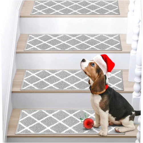 COSY HOMEER Edging Stair Treads Non-Slip Stair Carpet Mat 28inX9in Indoor Stair Treads for Wooden Steps, Stair Runner Rugs for Kids and Dogs, 100% Polyester TPE Backing 4pcs,Grey