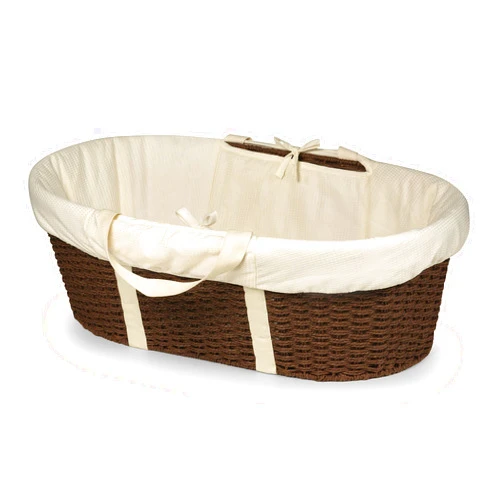 Badger Basket Wicker-Look Woven Baby Moses Changing Basket with Pad and Cover - Espresso/Ecru