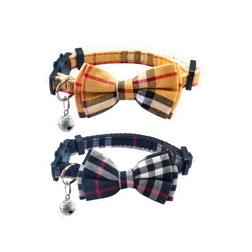 SuperBuddy Cat Collars Breakaway with Cute Bow Bell - 2 Pack Kitten Collar Plaid Cat Collar with Removable Bowtie Cat Collar for Cats Kittens…