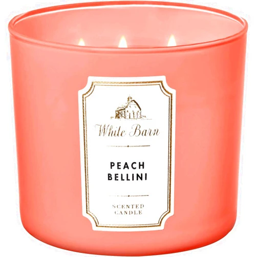 Bath & Body Works White Barn Peach Bellini 3 Wick Scented Candle with Essential Oils 14.5 oz / 411 g