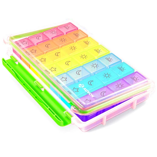 AUVON iMedassist Moisture-Proof Weekly Pill Organizer 4 Times a Day, Large 7 Day Pill Box Portable for Travel with Removable Individual Pill Containers to Hold Vitamins, Supplements and Medication