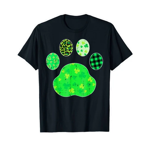 St Patricks Day Shirts Men Women Boys Girls Kids St Patricks Day Dog Cat Paw Shamrock Leopard Men Women Kids T-Shirt
