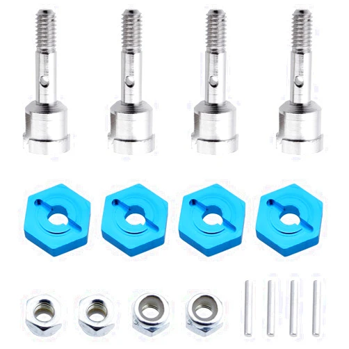 Hobbypark 7mm to 12mm Aluminum Wheel Hex Hub Convert Adapter & Axle Shaft & Locknuts for Wltoys A949 A959 A969 A979 K929 RC Car 1/18 Turn 1/10 Upgrade Parts (Set of 4)