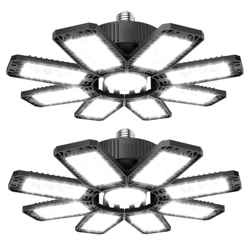 ISKYDRAW Garage Lights - 240W LED Garage Light 2 Pack 24000lm Garage Lights Ceiling LED with 8 Deformable Panels, Shop Light 6500K fit for E26 E27 Bulb Socket, Lighting for Workshop Basement Barn