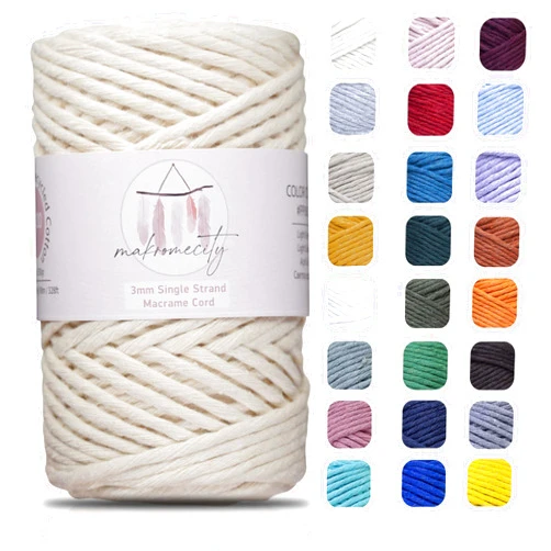 Makromecity, Single Strand Macrame Cord 3 mm x 100 Yards (300 feet) 3mm Single Strand Natural Cotton Cord for Macrame Art & Crafts for Wall Hangings Recycled Cotton Cord Yarn DIY (Ecru, 1 Skein)
