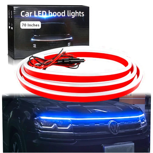 GZRUICA Car Hood Light Strip 70 Inches Blue Exterior Car LED Strip Lights for Hood Flexible Waterproof Dynamic Scan DC12V Daytime Running Lights for Cars, SUVs, Trucks