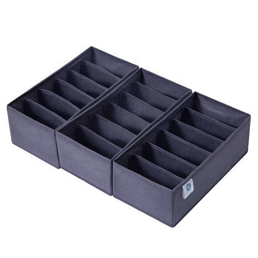 Qozary 3 Pack Sock Underwear Drawer Organizer Dividers, Non-Woven Fabric Collapsible Cabinet Closet Storage Boxes for Clothes, Socks, Lingerie, Underwear, Tie, Belt, Baby, Bedroom (Gray, 6 Cells)