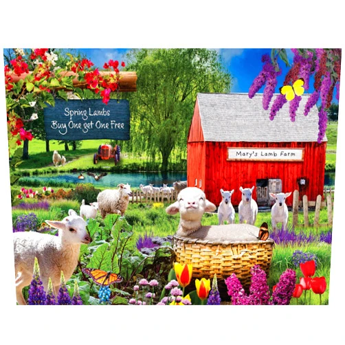 KI Puzzles 1000 Piece Puzzle for Adults Karen Burke Spring Lambs 27x20 Country Farm Jigsaw Multicolor
