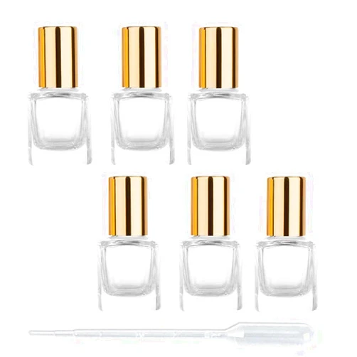 Luzen 6Pcs 5ml Clear Square Clear Glass Roller Bottles Cosmetic Containers Vials Travel Roll-On Bottle with Gold Cap for Essential Oils Perfumes Aromatherapy DIY Sample Cosmetic, 1pc 2ml dropper