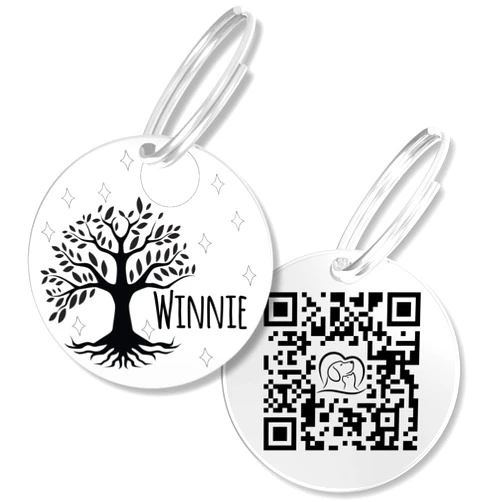 PawFurEver QR Code Dog Tag - Custom Dog Tags/Pet ID Tags for Dogs, Engraved Dog Tag & Pet Tag, Stainless Steel Dog Tags Personalized for Pets (Tree, Silver)