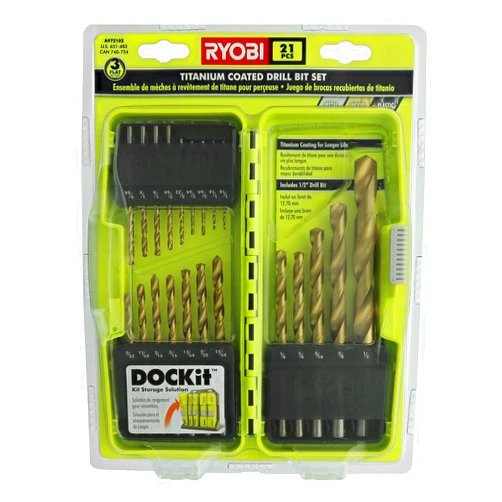 Ryobi A972101 21 Piece Titanium Drill Bit Set w/ Plastic Locking Storage Case and Foldout Rubberized Organization Solution
