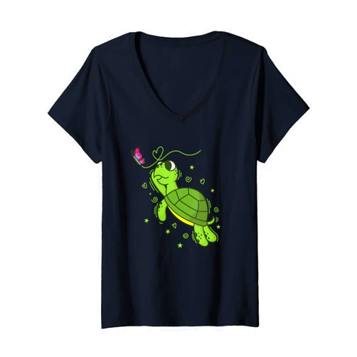 Turtle reptile carapace old Sauropsida Testudines Womens Turtle with Butterfly Reptile Water V-Neck T-Shirt