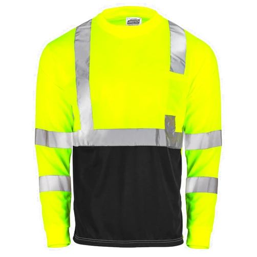 JORESTECH Safety T Shirt Reflective High Visibility Long Sleeve Yellow/Lime Black Bottom ANSI Class 3 Level 2 Type R TS-13 (S)