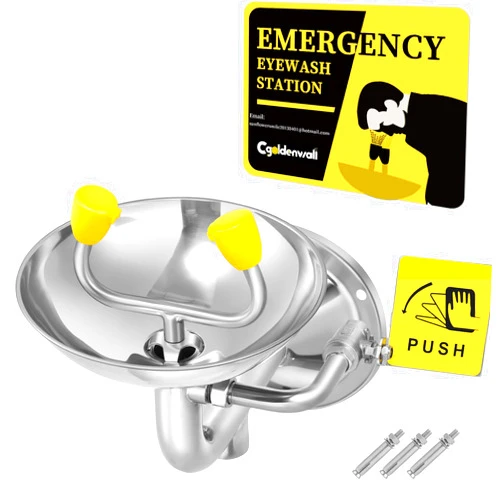 CGOLDENWALL Eye Wash Station Wall Mounted Eyewash Station Emergency Eye Face Washing Sink Plumbing Connection, NPT Thread, with Eyewash Sign, 304 Stainless Steel