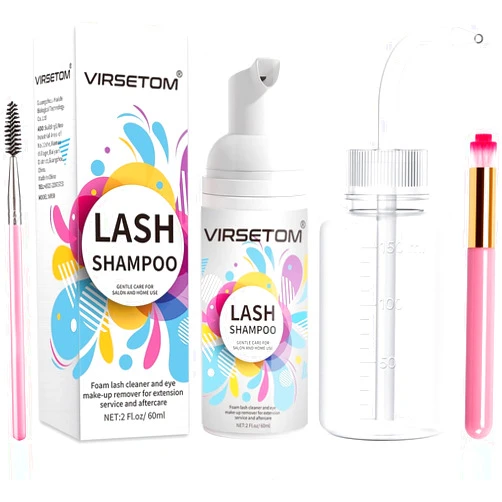 Vemofoper Lash Shampoo for Lash Extensions, Eyelash Extension Cleanser 60ml + Rinse Bottle + Brushes, Lash Bath, Lash Shampoo Kit, Lash Cleaner, Paraben & Sulfate Free, Salon and Home Use