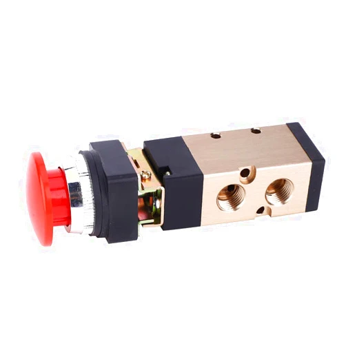 Tiiyee MV-10A Pneumatic Mechanical Valve 2 Position 5 Way Spring Return Push Button 1/4In PT Reversing Valve Spring Compressor Momentary Air Valve Push Button Pneumatic Control Mechanical Valve