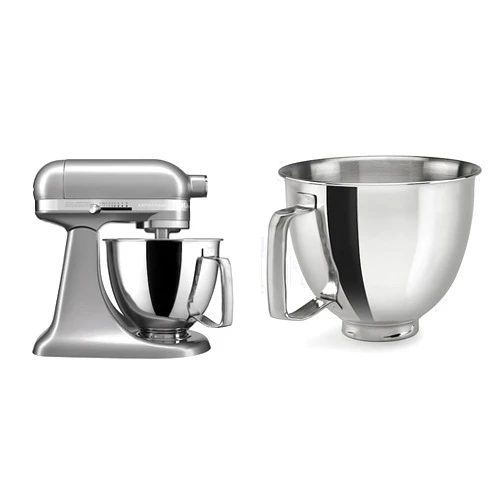 Kitchenaid Artisan Mini Plus 3.5-Qt. Tilt-Head Stand Mixer with Flex Edge Beater & 3.5 Quart Polished Stainless Steel Bowl with Handle - KSM35SSFP
