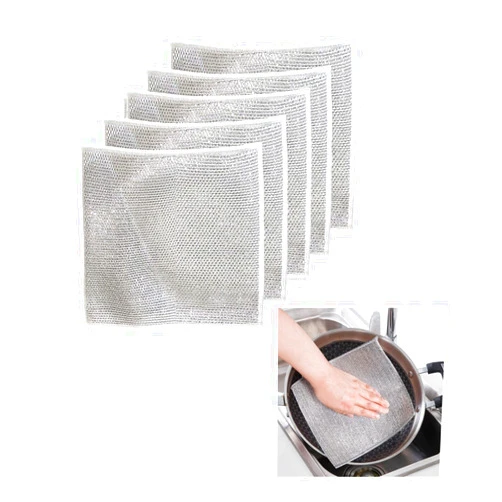 KXFNUO Non Scratch Wire Dishcloth，Double Layer Multifunction Steel Wire Dish Washing Cloth Weave Dishwashing Rags for Wet and Dry，Circularite Scrubbing Cleaning Cloths (5 Pcs)