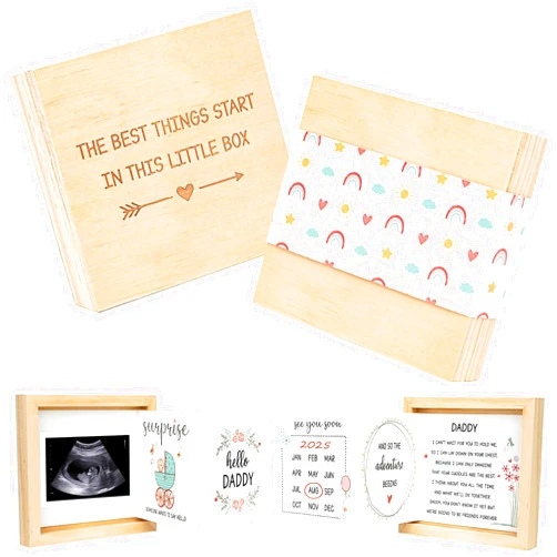 Blinking Stars Pregnancy Announcement For Dad, Baby Announcement Ideas- Baby Sonogram Picture Keepsake Wooden Box- Hello Daddy Pregnancy Reveal to Husband, New Dad To Be Surprise Gifts