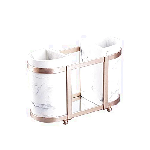 Woevda Poly Resin, Iron/Mirror Desktop Brush Holder Organizer, Pencil Cup With Big And Small Tray