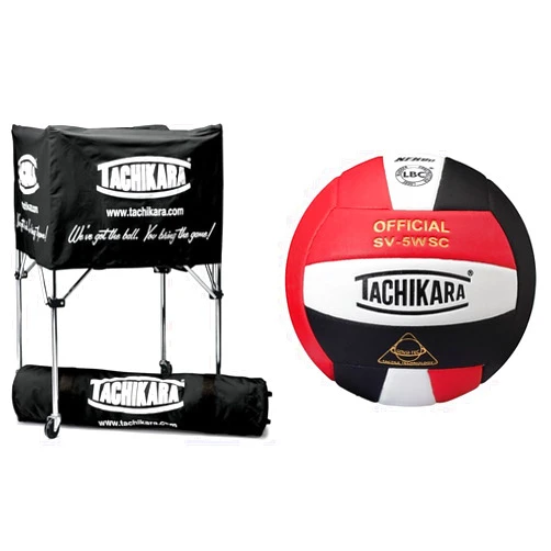 Tachikara BIK-SP Portable Ball Cart (Black) & White and Black Volleyball (EA)
