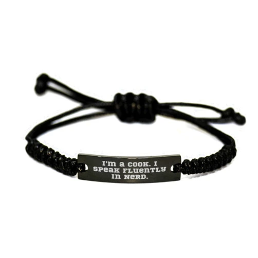 Generic Cook's geniusly Nifty Rope Bracelet Gifts for Men, Funny Quote, Adjustable, Black Stainless Steel, Organza Bag, Graduation Unique Gifts from Men to Cook, Friends, Coworkers