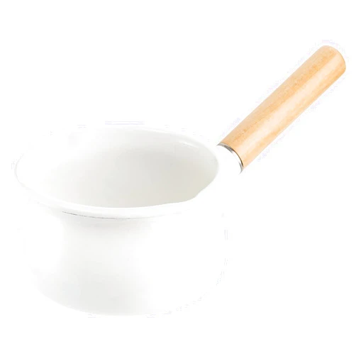 Jucoan 1 Quart Enamel Milk Pan with Dual Pour Spout, Small Enamel on Steel Saucepan Milk Pot Butter Warmer with Wooden Handle, Stove Top Soup Pot for Home Kitchen Cooking Heating Boiling