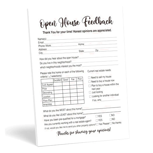 KORTTITALO 100 Pieces Open House Signs for Real Estate Supplies, Feedback Notepad Sign-in Form For Seller Clients, Realtors, Home Sellers, Agents Brokers, 6 x 8 Inch
