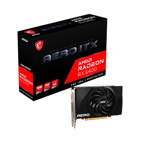 MSI Gaming Radeon RX 6400 64-bit 4GB GDDR6 DP/HDMI PCIe 4 Torx Single Fan FreeSync DirectX 12 VR Ready ITX OC Graphics Card (RX 6400 AERO ITX 4G)
