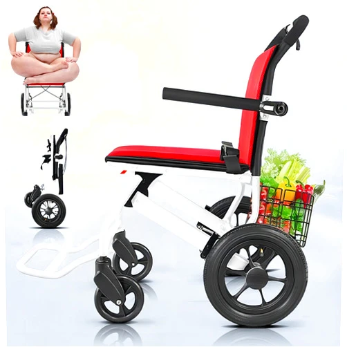GLDDFDG Wheelchair Foldable Light Transport Wheelchair (10kg), Rollator Narrow for Apartment, Travel Wheelchair, Seat 45 cm, Wheelchair Self-propelled for Seniors, Portable Wheelchair,Weiß