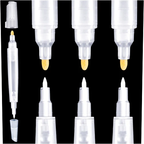 Epakh Set of 6 White Refillable Blank Paint Pens 3 mm and 0.7 mm Empty Clear Graffiti Markers Acrylic Permanent Marker Oil Painting for Rock Wood Ceramic Metallic Graffiti Round Fine Tip