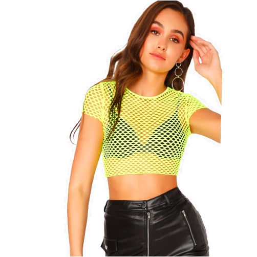 SweatyRocks Women's Sexy Fishnet Sheer Long Sleeve Blouse See Through Mesh Crop Top