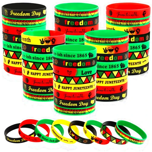 JUNEBRUSHS 64Pcs Happy Juneteenth Day Party Favors Freedom Day Silicone Rubber Wristbands Bracelets for Juneteenth Free-ish Since 1865 Party Supplies Decorations Goodie Bag Stuff Fillers Accessories