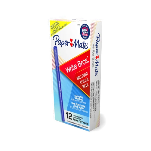 Paper Mate Write Bros Ballpoint Pens, Medium Point (1.0mm), Blue, 12 Count (3311131)