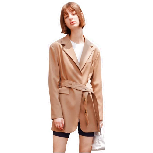 Amyenjoylife Women's Long Sleeve Blazer Jacket Button Belt Front Blazer Dress Sexy Elegant Solid Blazer Coat for Casual Work Office Events