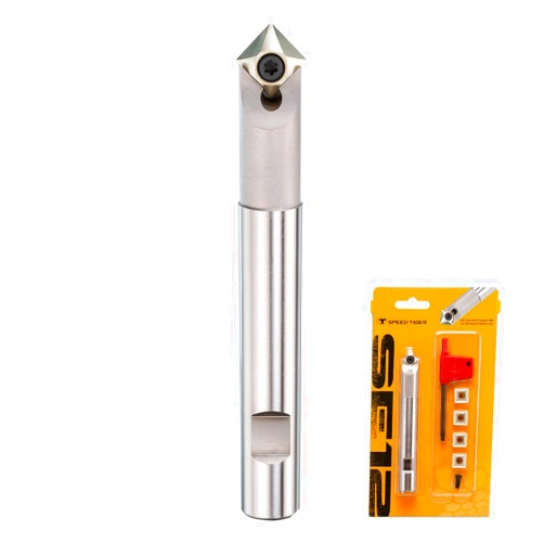 SPEED TIGER NC Spot Set - 4 Edge Indexable Insert, 45 deg. - 16 mm x 120 mm Shank - Set includes Holder, 5X Inserts, and Tool - for General Spotting, Center Drilling, Chamfering – Mill Bits Sets
