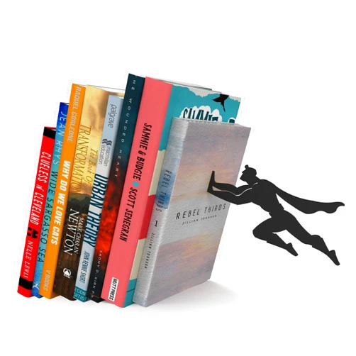 Artori Design Book Ends to Hold Books Heavy Duty - Hidden Metal Bookends for Shelves Desk or countertop - Bookend Book Holder for Home Decorative - Gift for Book Lovers and Home Décor (Book&Hero)