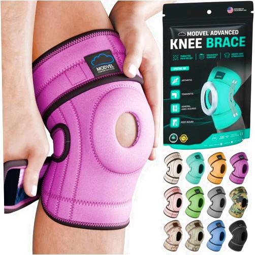 Modvel ELITE Knee Brace With Side Stabilizers & Patella Gel Pads for Maximum Knee Pain Support and Fast Recovery for Men and Women, Knee Pad for Running, Workout, Arthritis, Joint Recovery, Purple/Black XXL
