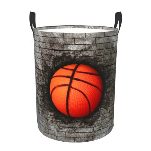 ANNCED 3D Basketball Laundry Basket Round Laundry Hamper with Handles Waterproof Oxford Cloth Collapsible Dirty Clothes Storage Bag Organizer for Nursery Office Bedroom Living Room College Dorm Home Car