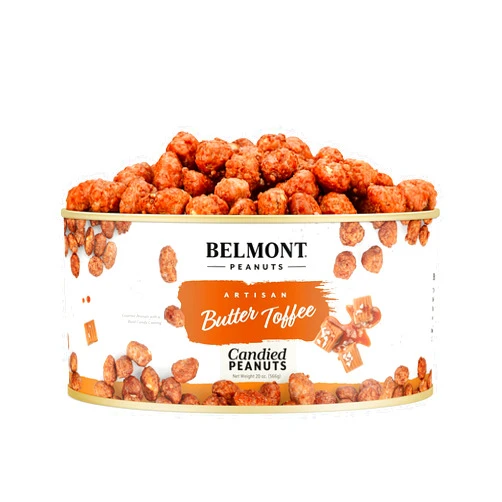 Belmont Peanuts Gourmet Butter Toffee Candied Peanuts, 20 oz (1 Pack) – Only 4 Ingredients, No Preservatives, 3g Protein – A Premium, Sweet, Buttery, Salty, Crunchy, Hand Seasoned Snack