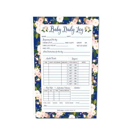 Hadley Designs - Nanny Newborn Baby or Toddler Log Tracker Journal Book, Daily Schedule Feeding Food Sleep Naps Activity Diaper Change Monitor Notes For Babies - 50 Sheet Pad