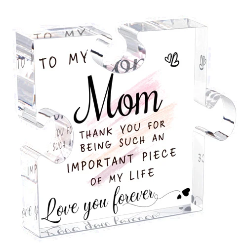 LukieJac Gifts for Mom from Daughter Son - Best Mom Ever Gifts Unique Mother Birthday Acrylic Puzzle-Shaped Plaque Desk Decorations Present for Mom Christmas Anniversary and Mothers Day Gifts